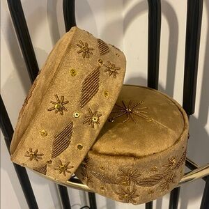 Embroidered Gold Velvet Hat Box